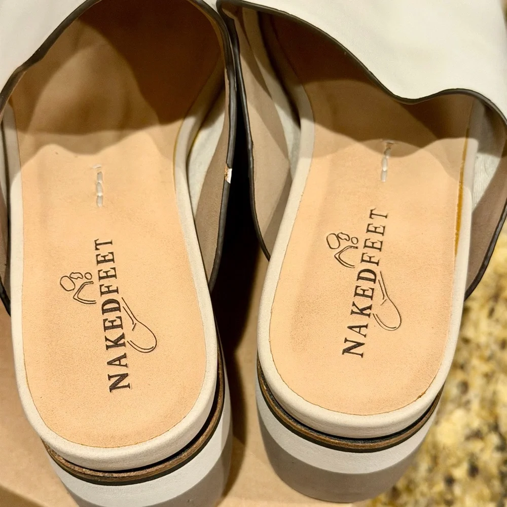 Naked Feet Women's Cream and Gray Platform Slides - Picture 6 of 9